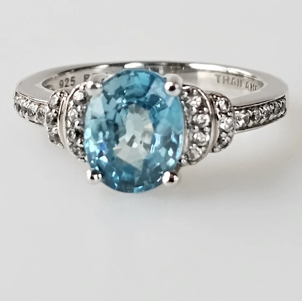 Genuine Blue & White Zircon Ring Sterling Silver Size 6.5 - Picture 3 of 11